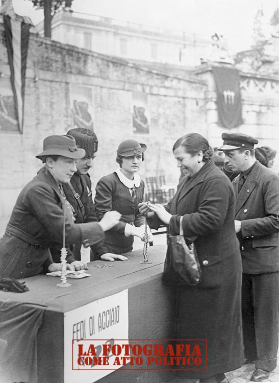 ITALY - JANUARY 29:  Italian women in Rome exchanging their gold rings for steel rings in order to finance the Italian-Ethiopian conflict. At that time, the Italian army was not making much headway in Ethiopia and an economic crisis was affecting the war effort.  (Photo by Keystone-France/Gamma-Keystone via Getty Images)